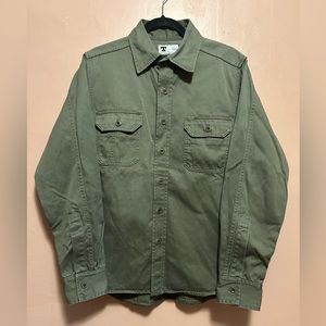 Tellason Button Down Olive Military Green Work Shirt. Made in USA. Size Large